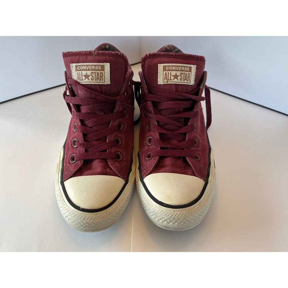 Converse Chuck Taylor All Star Madison Maroon Mid Top Plaid Pad Tongue Sneakers